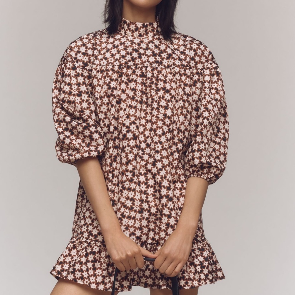 NWOT By Anthropology Long-Sleeve Mock-Neck Swing Mini Dress